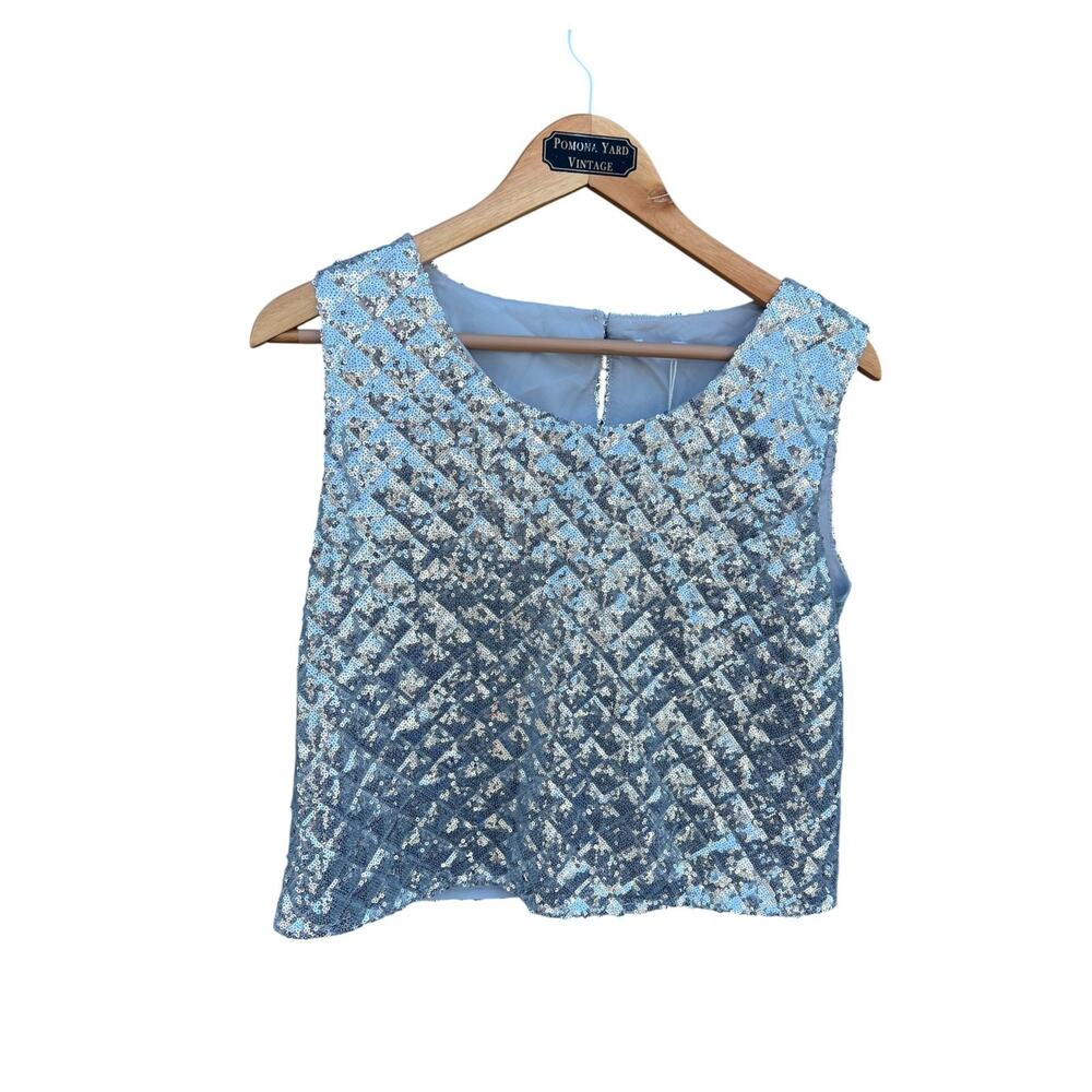 Kestan Women's Sleeveless Crop Top Sequin Silver Size Medium NEW